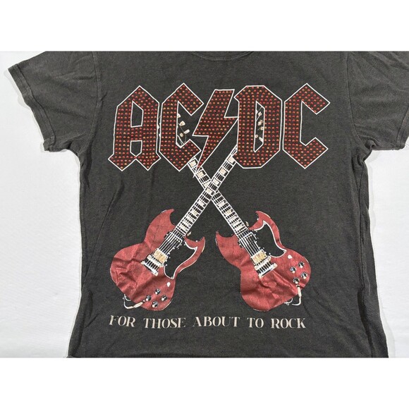 AC/DC Womens For Those About To Rock Gray Tee Studded Graphic Crop T Shirt Sz S - Picture 3 of 9